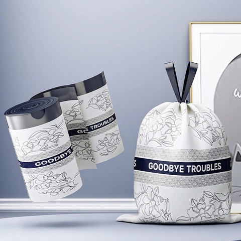 Sacchetti Per Spazzatura Con Coulisse PE Ispessito Motivo Floreale Casa Cucina Ufficio Pattumiera