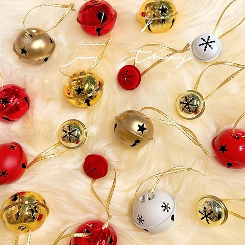 Campanelli Decorativi Albero Natale Metallico Fioccato Stella Fiocco Neve Svuotato Ornamenti Appesi Arredo Festa Casa Festiva