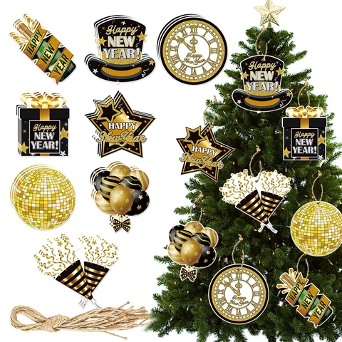 Décorations À Suspendre Bonne Année Carton Noir Or DIY Décorations De Fête Pour Accessoires De Célébration