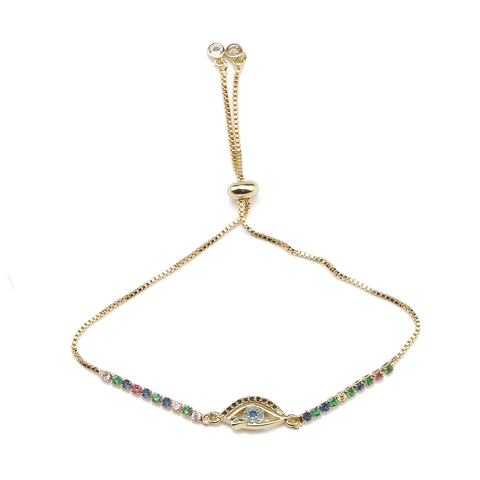 Evil Eye Armband Kupfer Eingelegter Zirkon Verstellbarer Schieber Boxkette Schmuck Für Damen