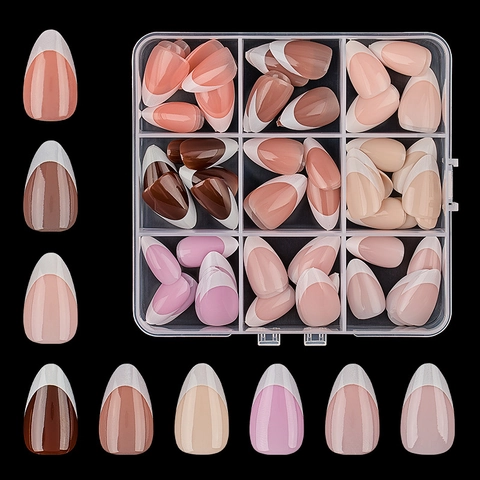 French Almond Press On Nails ABS Plastic Glossy Solid Colors Sweet Simple Wearable False Nail Tips For Women