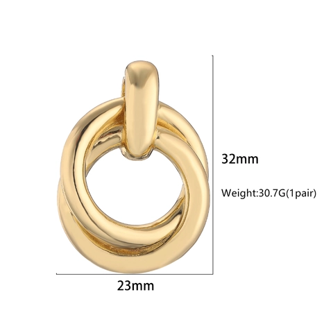 Retro Minimalistische Koperen Vergulde Dubbele Ring Gedraaide Oorknopjes Geometrische Kruis Cirkel Oorbellen Voor Vrouwen