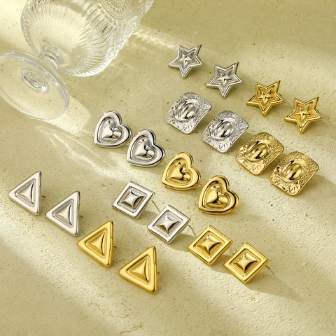 Minimalist Stainless Steel Geometric Earrings For Women Heart Star Square Triangle Shape Gold Silver Plated Fashion Jewelry
