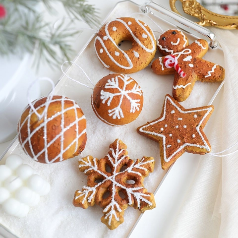 Christmas Tree Ornaments Foam Simulation Gingerbread Man Snowflake Star Donut Hanging Decorations Holiday Party Home Decor