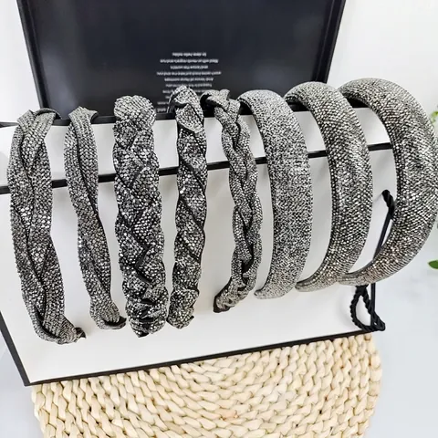 Diadema Trenzada Elegante De Strass Acolchada Corona Alta Cristal Brillante Estilo Francés Vintage Para Mujeres