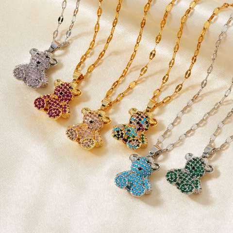 Collana Con Ciondolo A Orso Zircone Pavimentato Rame Animale Carino Gioielli Eleganti Accessorio Di Moda Regalo Gioielli Brillanti