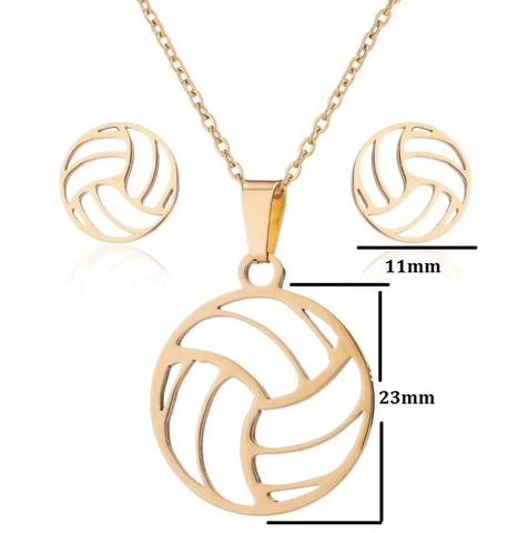 Volleyball Necklace And Stud Earrings Stainless Steel Hollow Sports Pendant Jewelry For Women Men Gold Silver