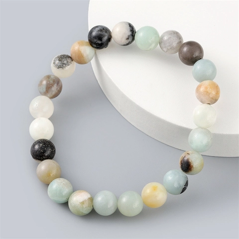 8mm Natural Amazonite Stone Beaded Bracelet For Women Men Multi Colored Elastic Cord Handmade Healing Crystal Jewelry Gift
