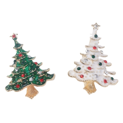 Christmas Brooch Pins Alloy Enamel Rhinestone Tree Wreath Design Festive Jewelry Gift For Women Kids Accessory Fashion