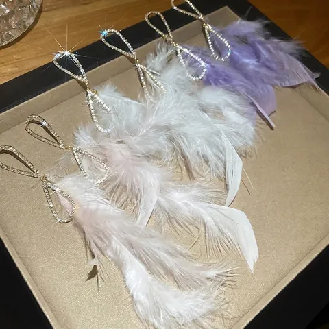 Legierung Strass Tropfen Feder Quasten Ohrringe Mit 925 Sterling Silber Ohrstecker Eleganter Hochzeitsschmuck Damen