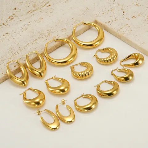 Hollow Hoop Earrings 18K Gold Plated Stainless Steel Chunky Waterdrop U-Shaped Geometric Jewelry For Women