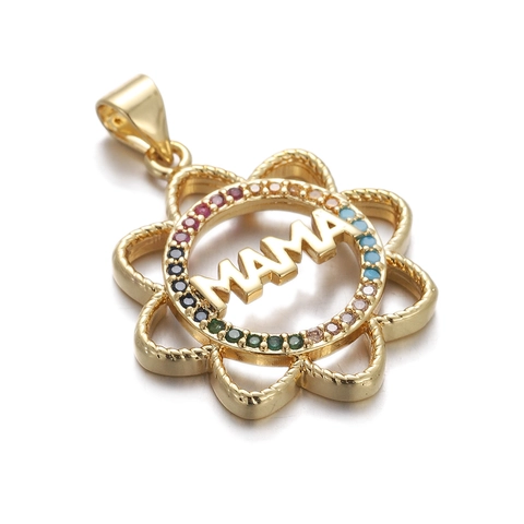MAMA Letter Pendant Necklace Gold Plated Copper Colorful Cubic Zirconia Heart Charm Fashion Jewelry Gift Women