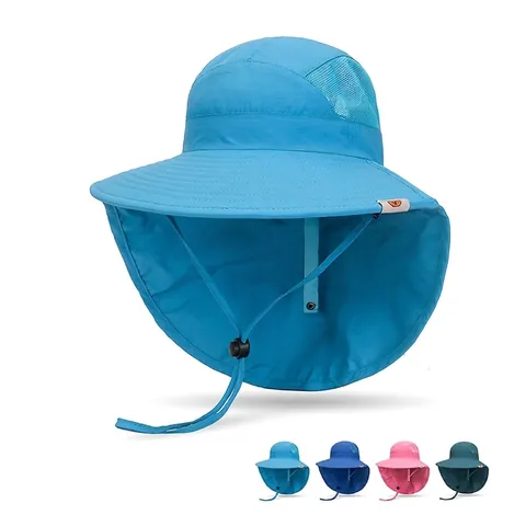 Cappello Da Sole Bambini All Aperto Con Protezione Collo Tesa Larga Rete Traspirante Regolabile Cappellino