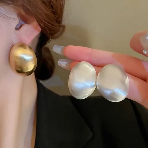 Boucles D'oreilles Géométriques Ovales En Cuivre Métal Brossé Avec Tige En Argent Sterling 925 Bijoux Minimalistes Pour Femmes