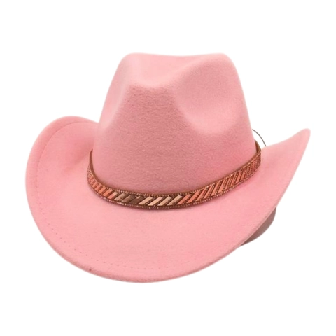Western Cowboy Hat Polyester Felt Wide Brim Sequin Band Decorative Vintage Ethnic Style For Travel Party Stage