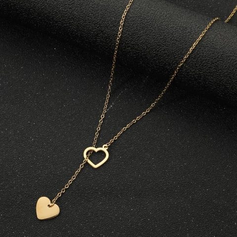 Collar En Y Con Colgante De Doble Corazón De Acero Inoxidable Joyería Geométrica Minimalista Para Mujer