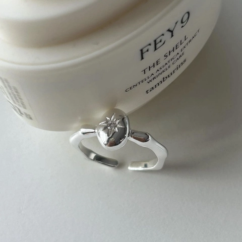 925 Sterling Zilveren Verstelbare Open Ring Minimalistische Noordster Zirkoon Elegant Voor Dames
