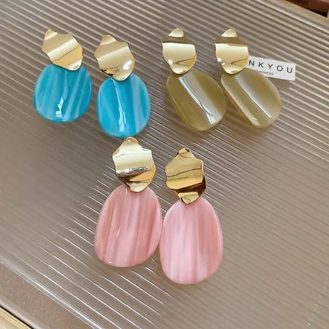 Geometric Irregular Oval Drop Earrings French Vintage Chic Style For Women Alloy Resin With 925 Sterling Silver Earring Post