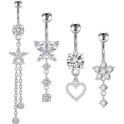 Piercing Ombelico Donna Acciaio Inossidabile Rame Zirconia Pendente Farfalla Cuore Fiore Gioielli Per Il Corpo