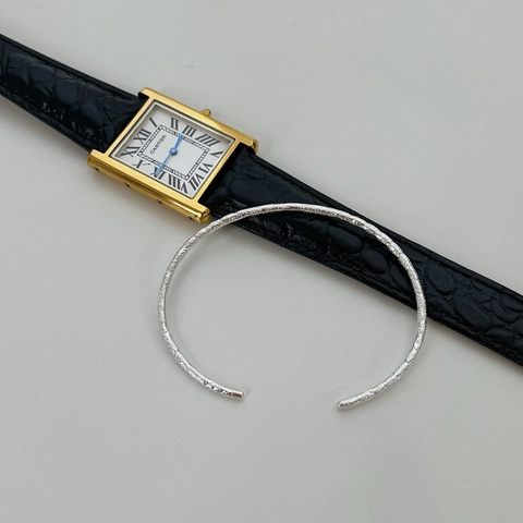 Bracelet Jonc Ouvert en Argent Sterling 925 Minimaliste Texture Papier d'Aluminium Martelée Géométrique Femme Bijoux