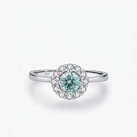 Moissanite Halo Ring 925 Sterling Silver Round Cut D Color VVS1 Elegant Sparkling Luxury Jewelry For Women