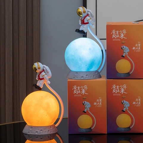 Lámpara De Noche Luna Astronauta Conejo PVC Tema Espacial Creativo LED Escritorio Decoración Dormitorio Regalo