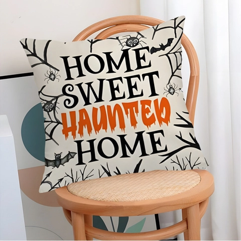 Halloween Kussenslopen Vierkant Polyester Linnen Decoratieve Kussenhoezen Voor Bank Sofa Huisdecoratie Heks Pompoen Spook Prints