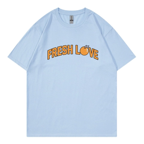 Fresh Love Orange Print Men T-Shirt Cotton Breathable Summer Casual Loose Fit Crew Neck Short Sleeve Top