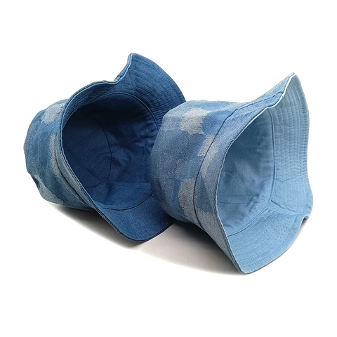 Vintage Denim Vissershoed Geblokt Jacquard Katoen Patchwork Zonbescherming Casual Outdoor Pet Voor Heren Dames