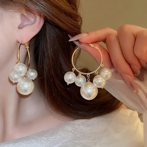 Grote Gouden Creolen Met Witte Imitatieparels En Zilveren Oorsteker Chique Elegante Stijl Dames Mode Sieraden