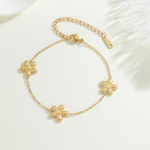 Bracciale Con Ciondolo Floreale In Acciaio Inossidabile Da Donna Alta Gamma Placcato Oro Argento Catena Regolabile Gioielli
