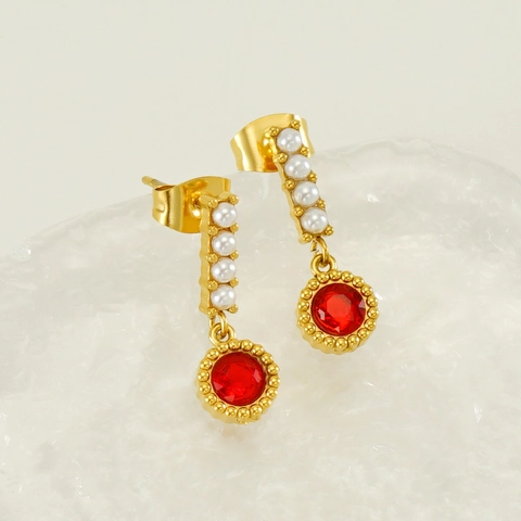 Orecchini Pendenti Vintage Francesi Acciaio Inossidabile Placcato Oro 18K Zircone Perla Artificial Gioielli Retrò Donne