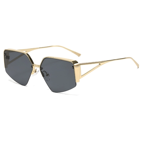 Geometric Oversized Sunglasses For Women Trendy Metal Frame Polygon Eyewear UV400 Protection Hollow Temple Fashion