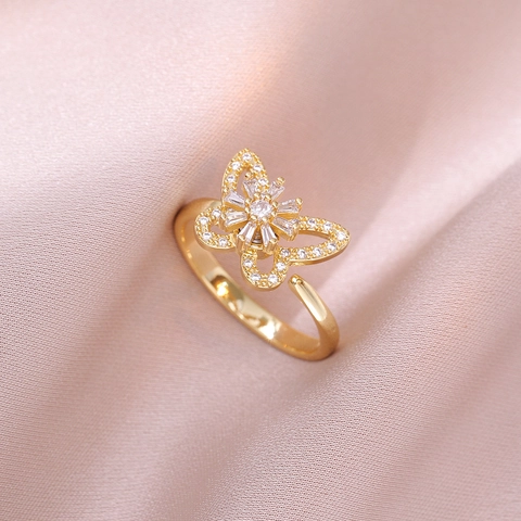 Butterfly Rotating Jewelry For Women Titanium Steel Gold Plated Micro Inlaid Zircon Necklace Earrings Ring Bracelet Fashion