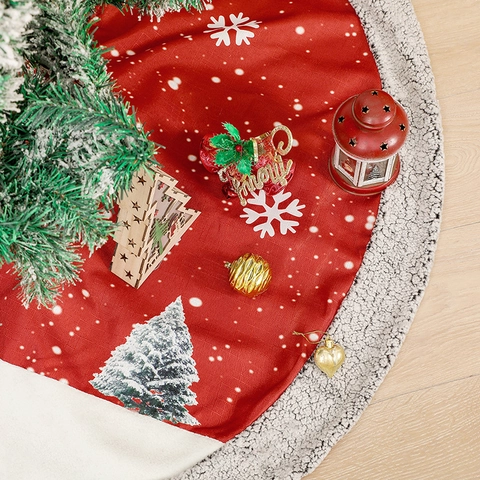Gonna Per Albero Di Natale Iuta Peluche Ecopelliccia Gnomo 3D Fiocco Di Neve Motivo Rosso Rotonda Decorazione