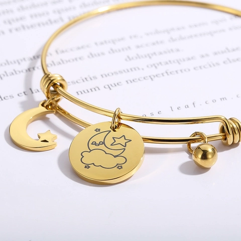Pulsera Ajustable De Acero Inoxidable Con Dijes De Estrella Luna Nube Joyería Para Mujer Regalo Día De La Madre