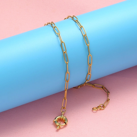 Paperclip Schakelketting Ketting Veerring Sluiting Messing 18K Verguld Industriële Stijl Sieraden Voor Dames