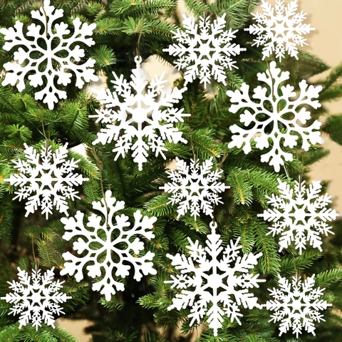 Kerst Sneeuwvlok Hangende Decoraties Wit Vilt Opengewerkte Glitter Ornamenten Voor Kerstboom Feest Huis Sfeer