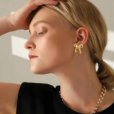 Schleife Halskette Ohrringe Ring Armband Edelstahl 18K Vergoldet Mode Elegant Pendler Schmuck Zubehör Für Frauen