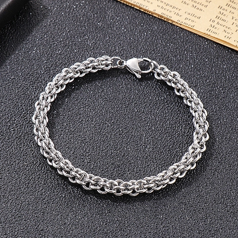 Collana E Bracciale Da Uomo In Acciaio Inossidabile Catena Bizantina Punk Maglie Intrecciate Gioielli Streetwear Argento