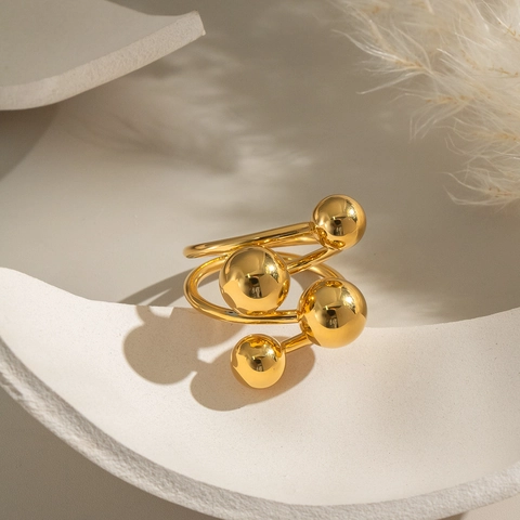 Geometric Ball Bead Ring 304 Stainless Steel Gold Plated High Polished Minimalist Modern Jewelry For Women Elegant Chic