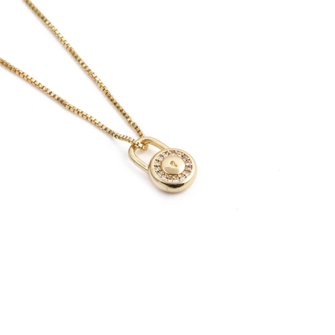 Gold Plated Copper Necklace Micro Paved Zircon Heart Lock Butterfly Pendant Box Chain Elegant Fashion Jewelry For Women