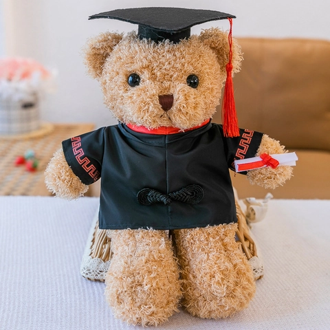 Graduation Teddy Bear Plush Toy With Academic Gown Doctoral Hat Diploma Scroll For Graduates School Season Gift Brown White