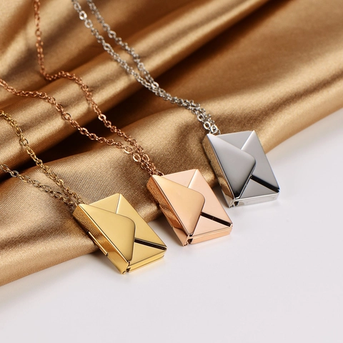 Collar Con Colgante De Sobre Carta De Amor Acero Inoxidable 304 Apertura Magnética Mensaje Secreto Romántico Para Mujer