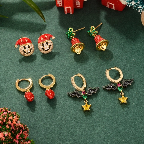 Weihnachts Ohrringe Legierung Zirkon Mit 925 Sterling Silber Ohrstecker Festliches Smiley Gesicht Glocke Erdbeere Fledermaus