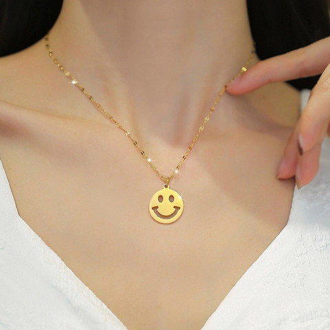 Smiley Hanger Ketting Titanium Staal Minimalistisch Rond Verguld Sleutelbeen Ketting Sieraden Voor Dames