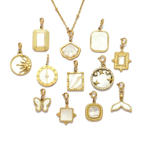 Roestvrijstalen Hangers Natuurlijke Schelp Kunstparelmoer Vlinder Vissenstaart Ster Zon Verguld DIY Universele Sluiting Charms