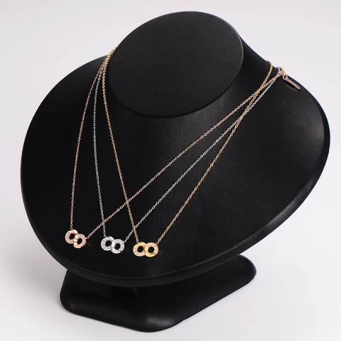 Collar Símbolo Infinito Acero Inoxidable 304 Anillos Dobles Entrelazados Colgante Brillante Joyería Elegante Para Mujer