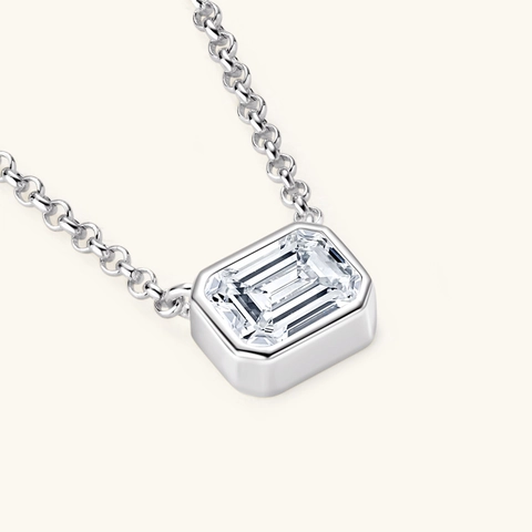 Moissanite Necklace 925 Sterling Silver Emerald Cut Bezel Setting Minimalist Luxury Pendant For Women