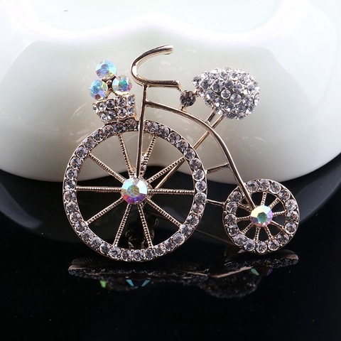 Fashion Alloy Rhinestone Bicycle Brooch Pin Cute Clothing Collar Pin For Women